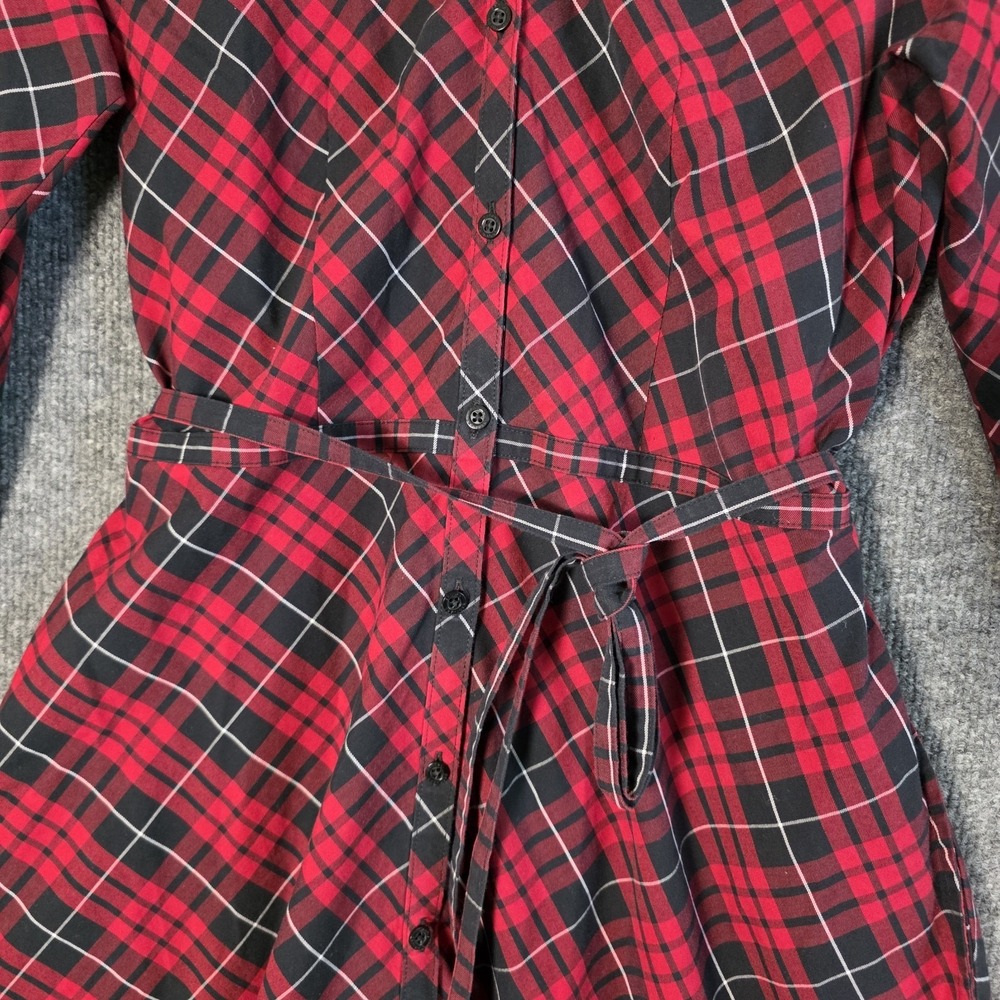Brooks Brothers Plaid Shirt Dress 8 Red Black Tartan Preppy Academia Midi - Picture 5 of 9